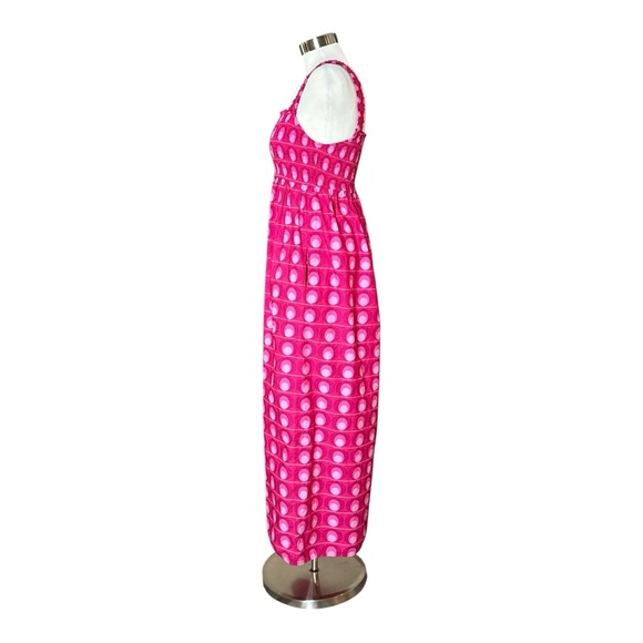 ZARA PINK SMOCKED BODICE RETRO GEO PRINT SLEEVELESS MAXI DRESS - Picture 6 of 11